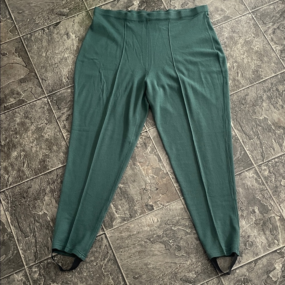 JEANNE PIERRE Lambswool Dark Sage Green Stirrup Pants Cottagecore Ski Chalet